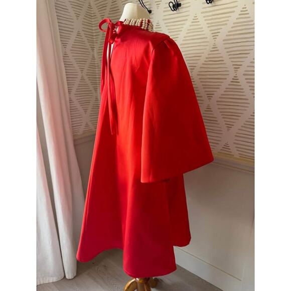 Custom Made Womens Small Red Pearl Rhinestone Angel Batwing Bell High Neck Dress - Picture 4 of 6